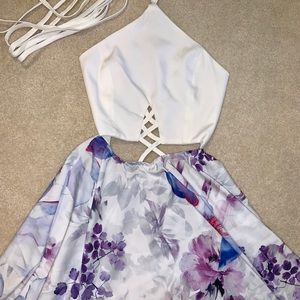 White & purple floral homecoming dress